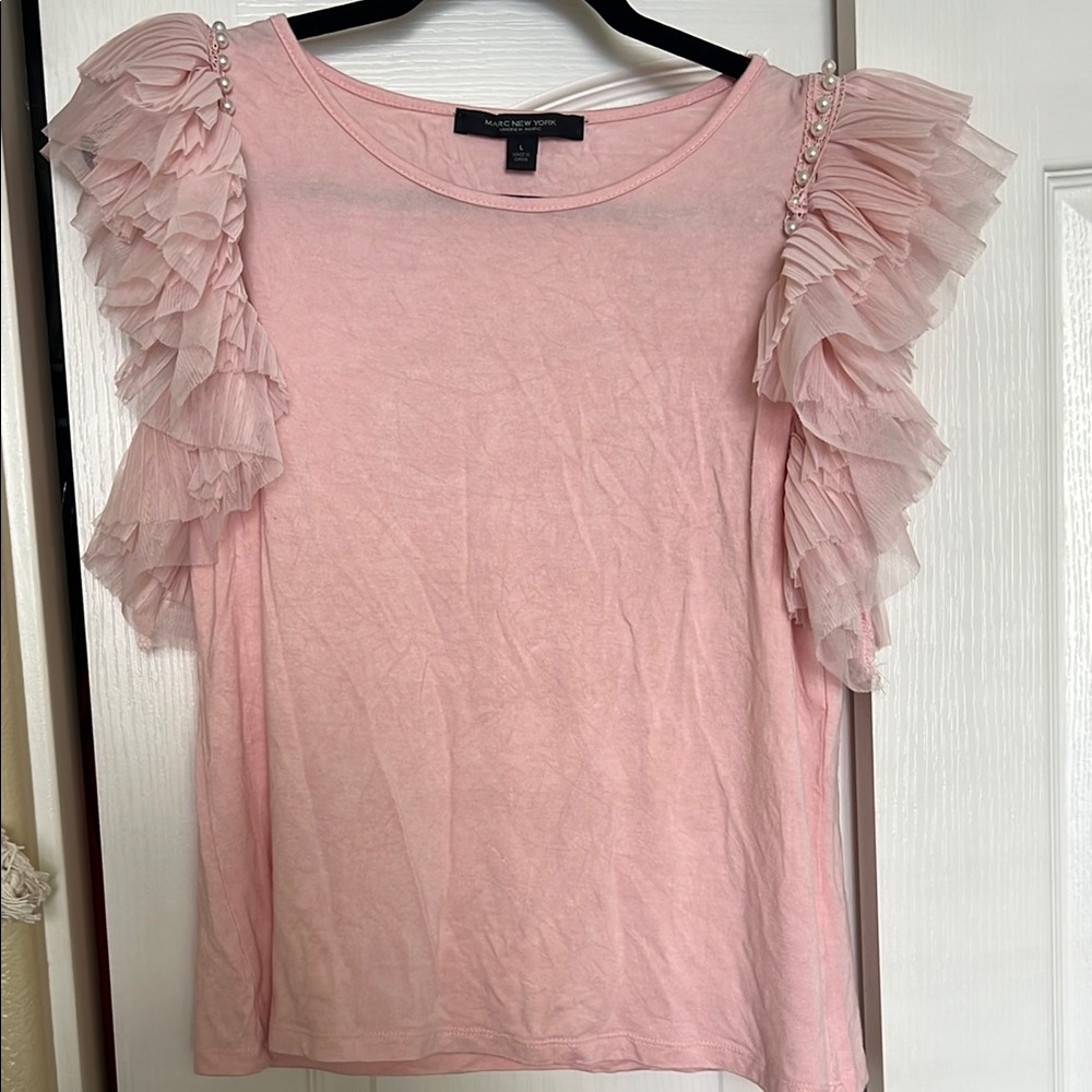 Marc NEW YORK Pink Ruffled Sleeveless Blouse